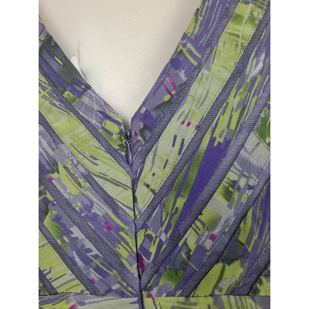 Adrianna Papell Purple Green Ruffle Sleeveless Cocktail Dress Size 14 - Picture 5 of 9